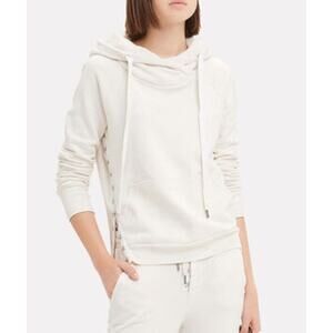 NSF Mildred Pullover Hoodie Sweatshirt White Size Large Asymetrical Hook And Eye